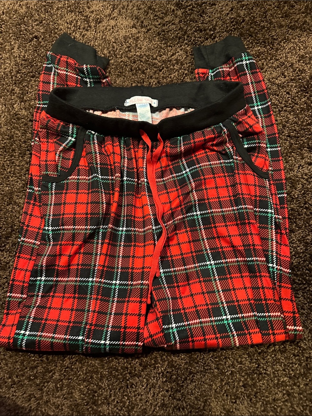 Women’s Red Plaid Pajama Pants with Black Waistband